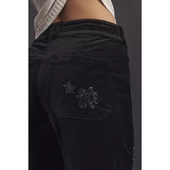 Pilcro the Wonderer Black Velvet Relaxed Leg Decorated Edition Pants 32Tall - Picture 2 of 5